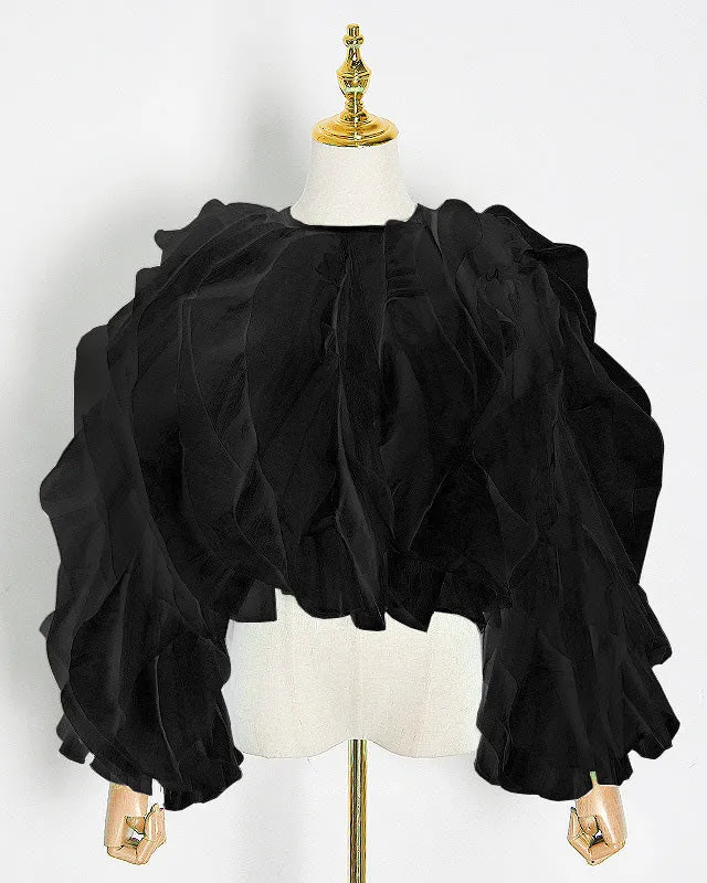 Long Sleeve Chiffon Ruffles Blouse