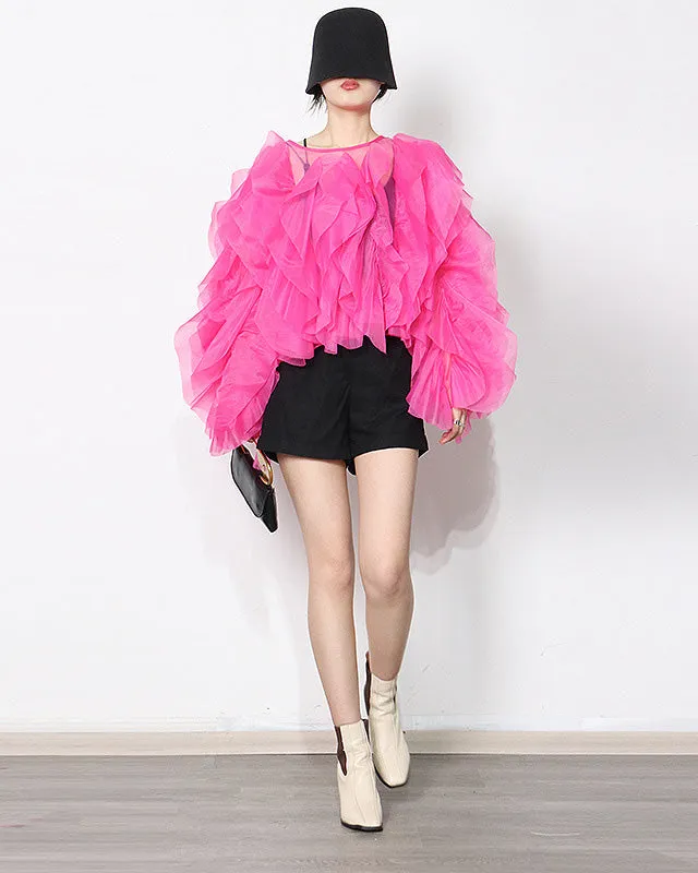 Long Sleeve Chiffon Ruffles Blouse