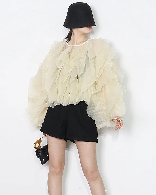 Long Sleeve Chiffon Ruffles Blouse