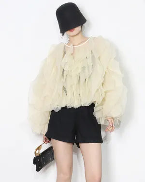 Long Sleeve Chiffon Ruffles Blouse