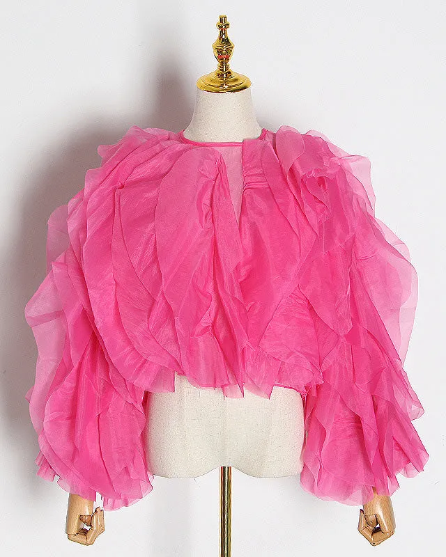 Long Sleeve Chiffon Ruffles Blouse