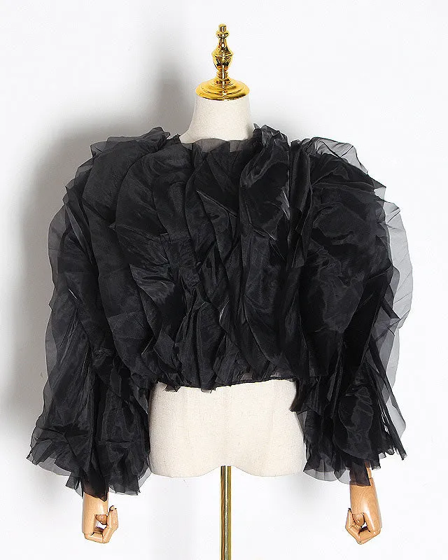 Long Sleeve Chiffon Ruffles Blouse