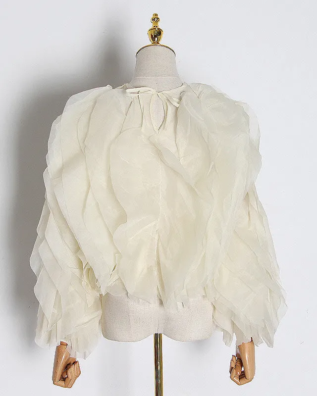 Long Sleeve Chiffon Ruffles Blouse