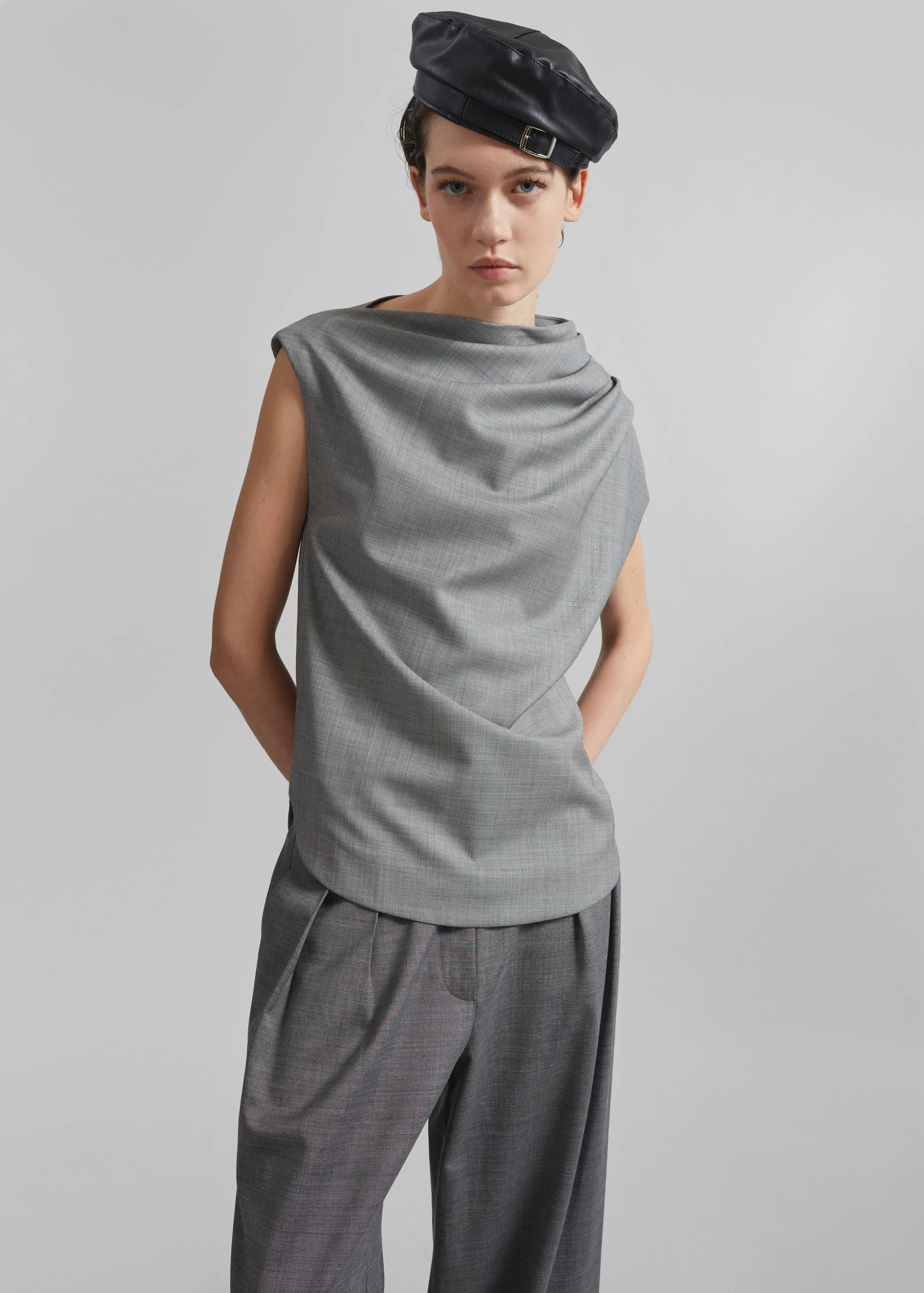 Loulou Studio Lyra Draped Sleeveless Blouse - Anthracite