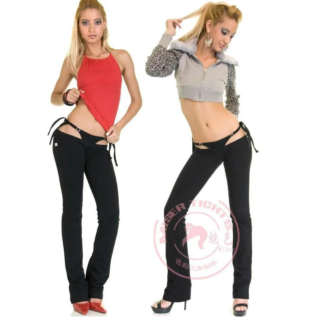 Low Waist Slim Flare Pants Sexy G String False Two Pieces Trousers Night Clubwear