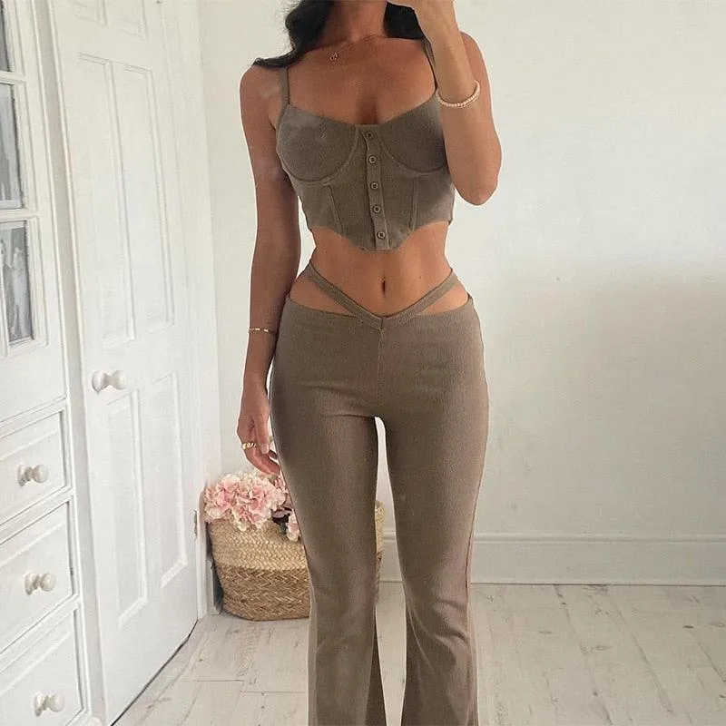 Low Waist Slim Flare Pants Sexy G String False Two Pieces Trousers Night Clubwear