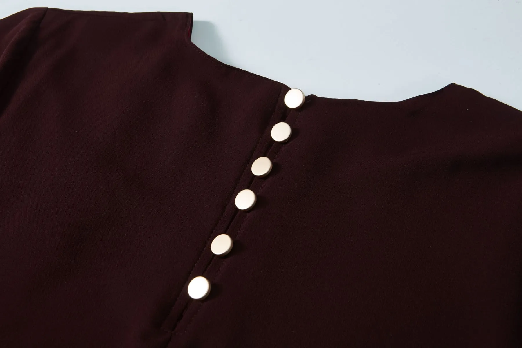 Maple Red Brown Long Sleeve Draped Blouse