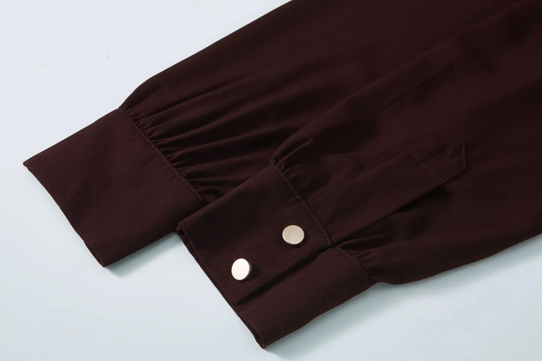 Maple Red Brown Long Sleeve Draped Blouse