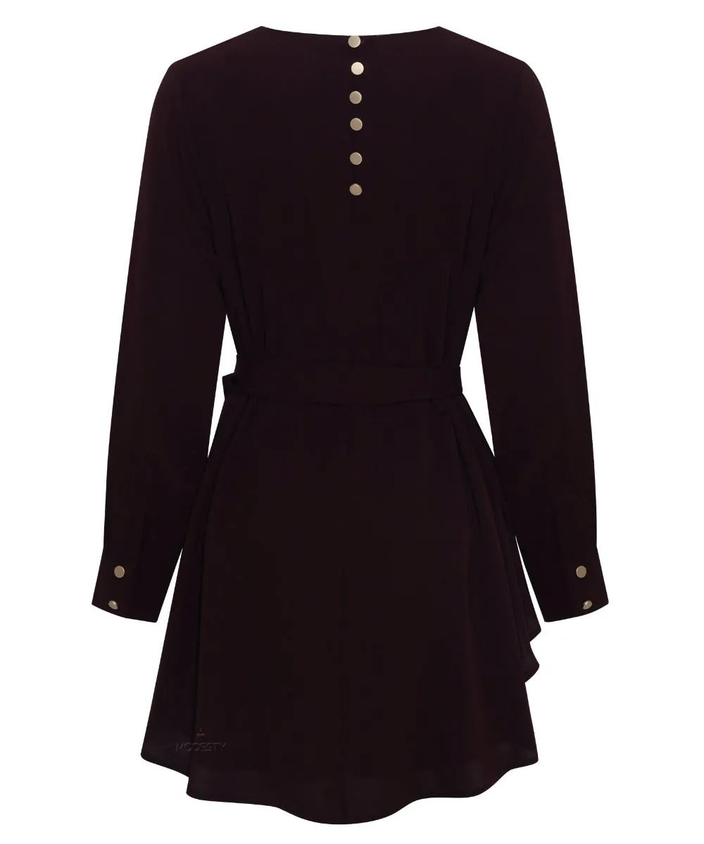 Maple Red Brown Long Sleeve Draped Blouse