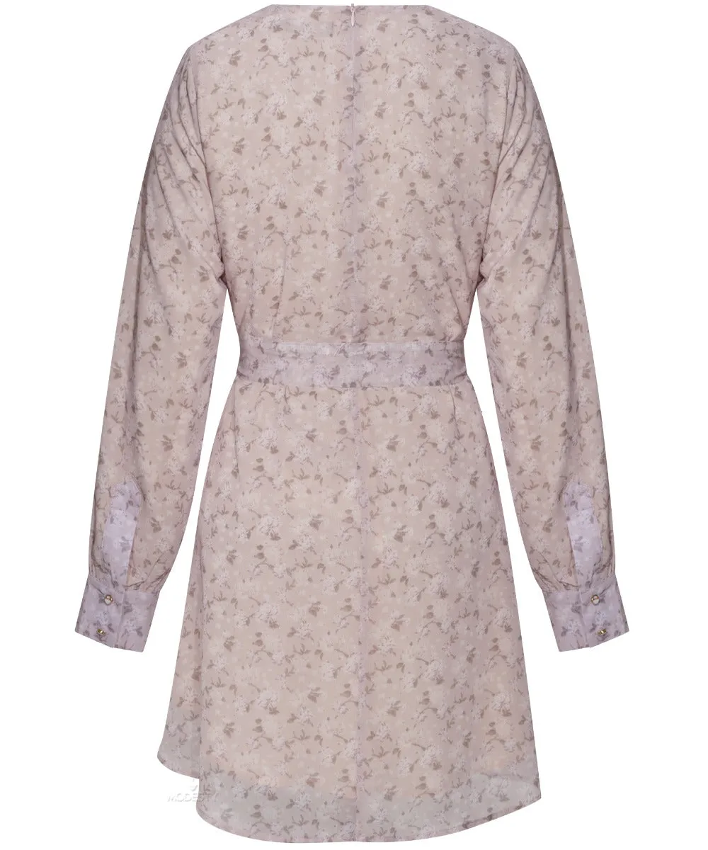 Mauve Moment Print Long Sleeve Draped Blouse