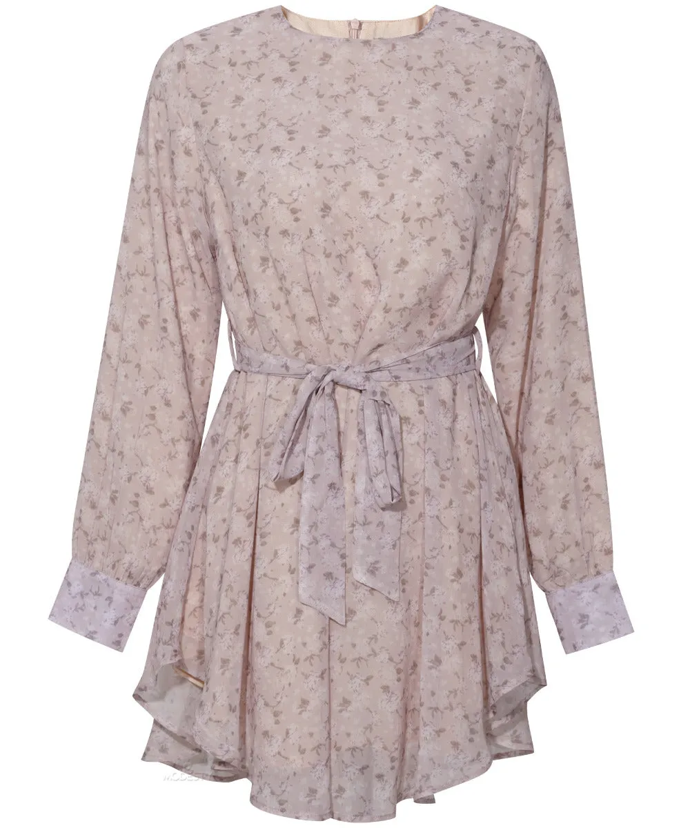 Mauve Moment Print Long Sleeve Draped Blouse
