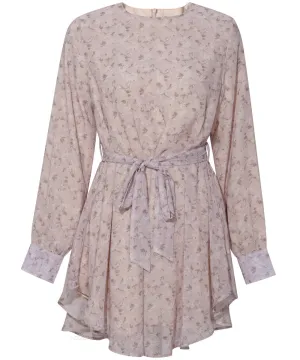Mauve Moment Print Long Sleeve Draped Blouse