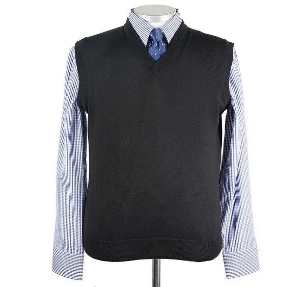 Mens Black Merino Wool Slipover