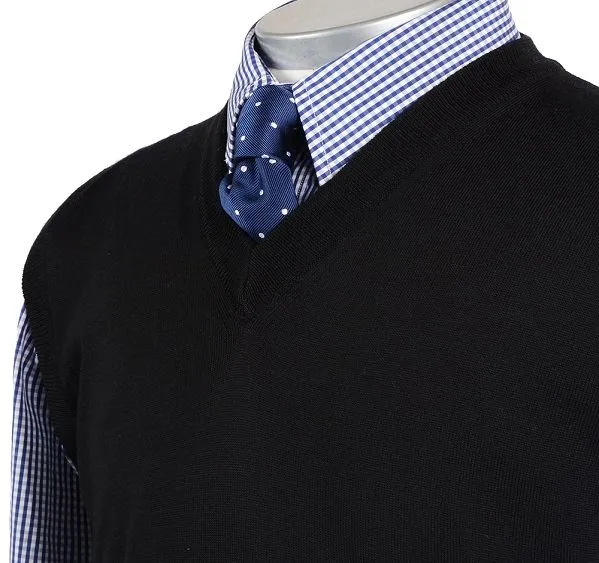 Mens Black Merino Wool Slipover