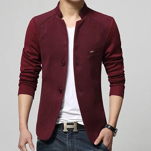 Mens Blazer Patchwork Suits For Men Red Blazers Slim Fit Woolen Outwear Coat Costume Homme Blazer Men