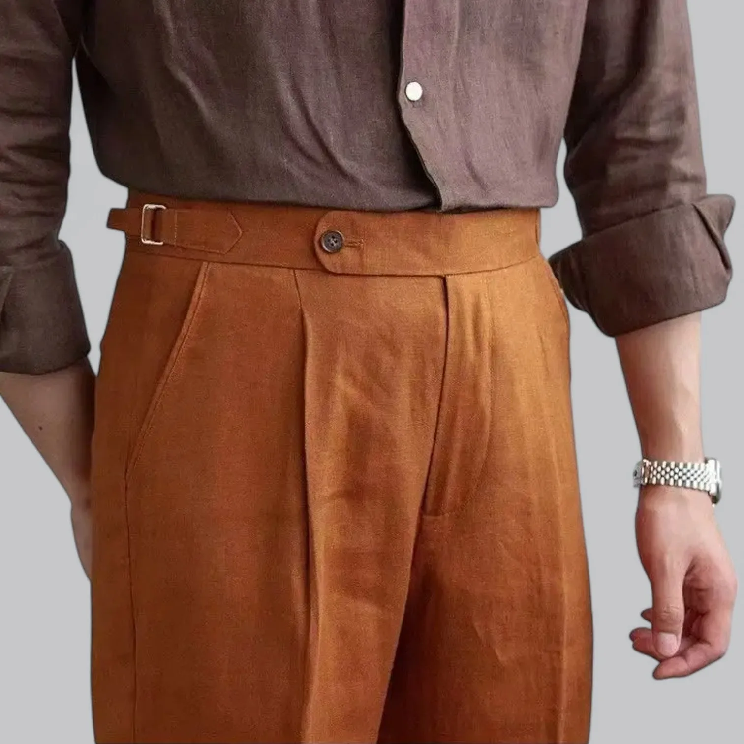Men's Linen Straight Leg Trousers | Lightweight Pleated Capri Design, Breathable Fabric for Comfort