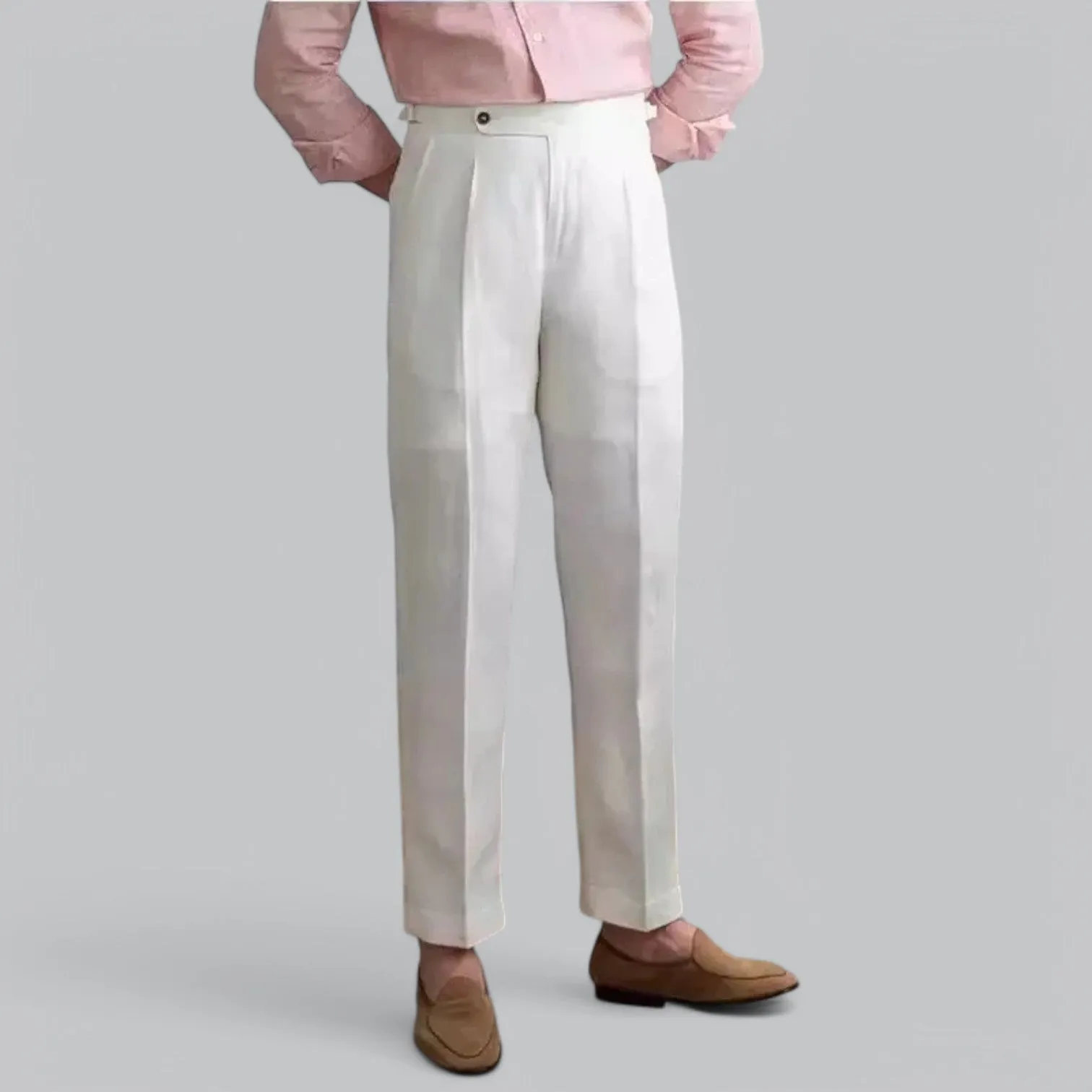 Men's Linen Straight Leg Trousers | Lightweight Pleated Capri Design, Breathable Fabric for Comfort