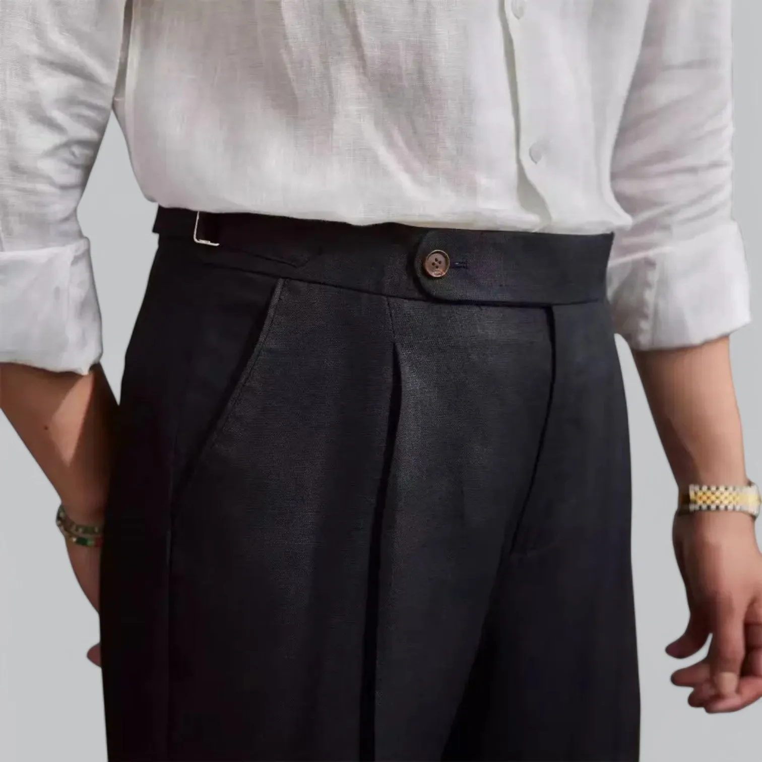 Men's Linen Straight Leg Trousers | Lightweight Pleated Capri Design, Breathable Fabric for Comfort