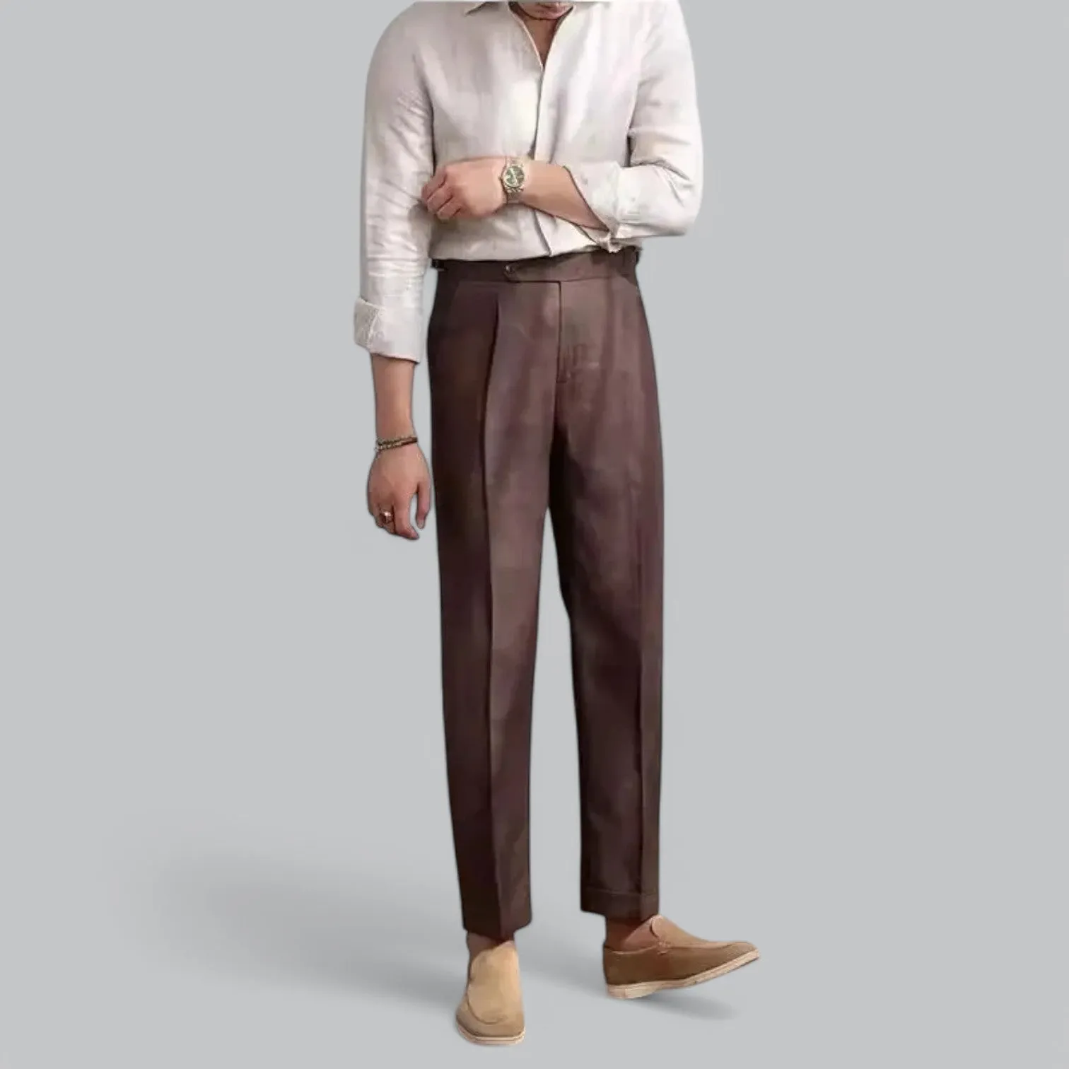 Men's Linen Straight Leg Trousers | Lightweight Pleated Capri Design, Breathable Fabric for Comfort