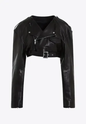 Micro Biker Leather Cropped Jacket