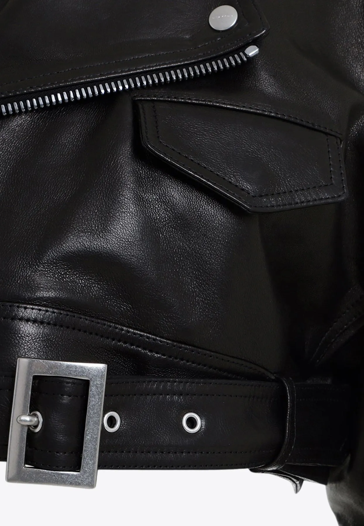 Micro Biker Leather Cropped Jacket