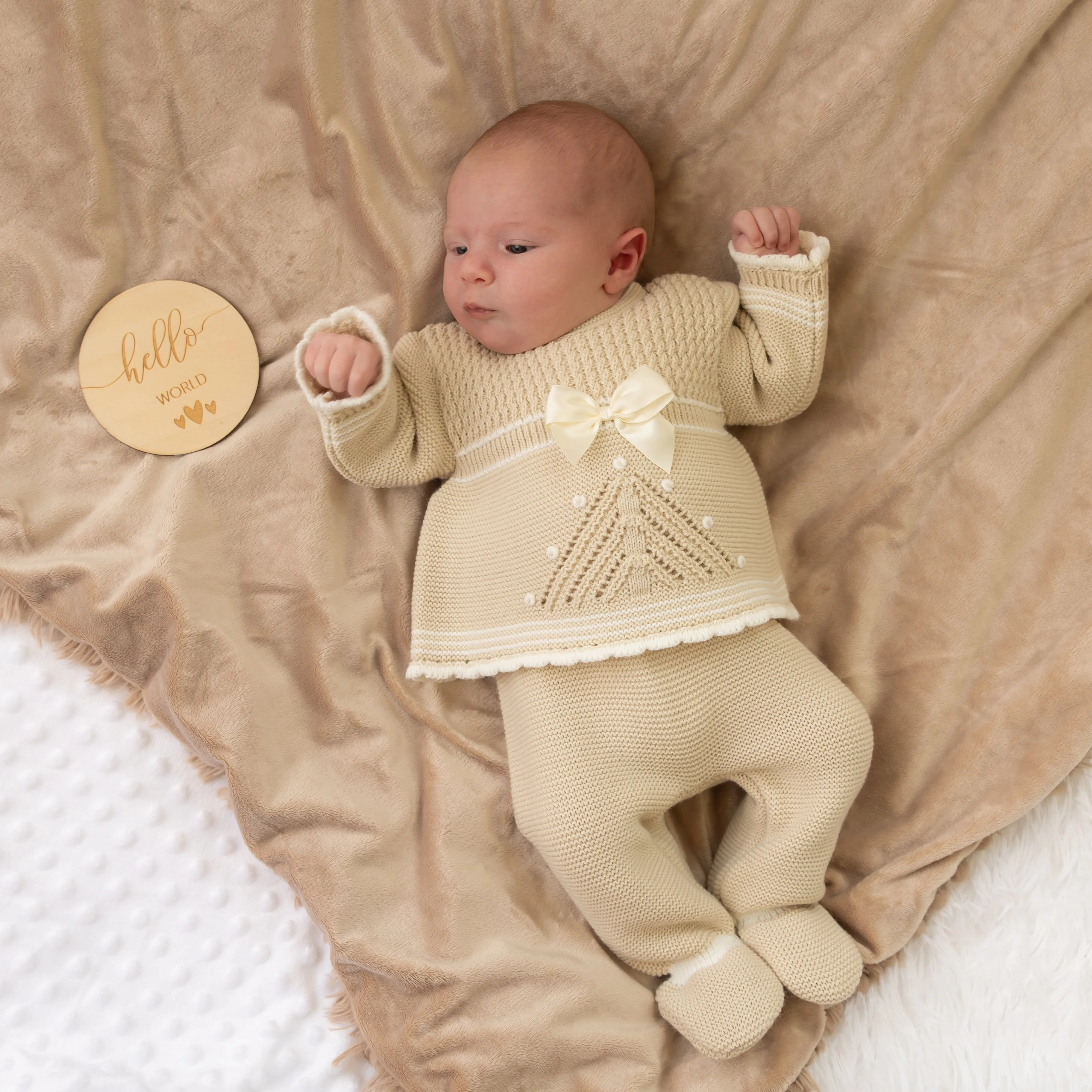 Millie & Ralph Beige Bow Set