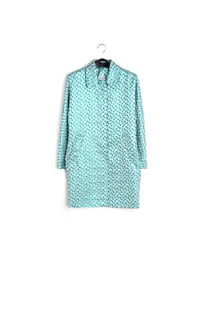 Mint green clover-print single-breasted coat