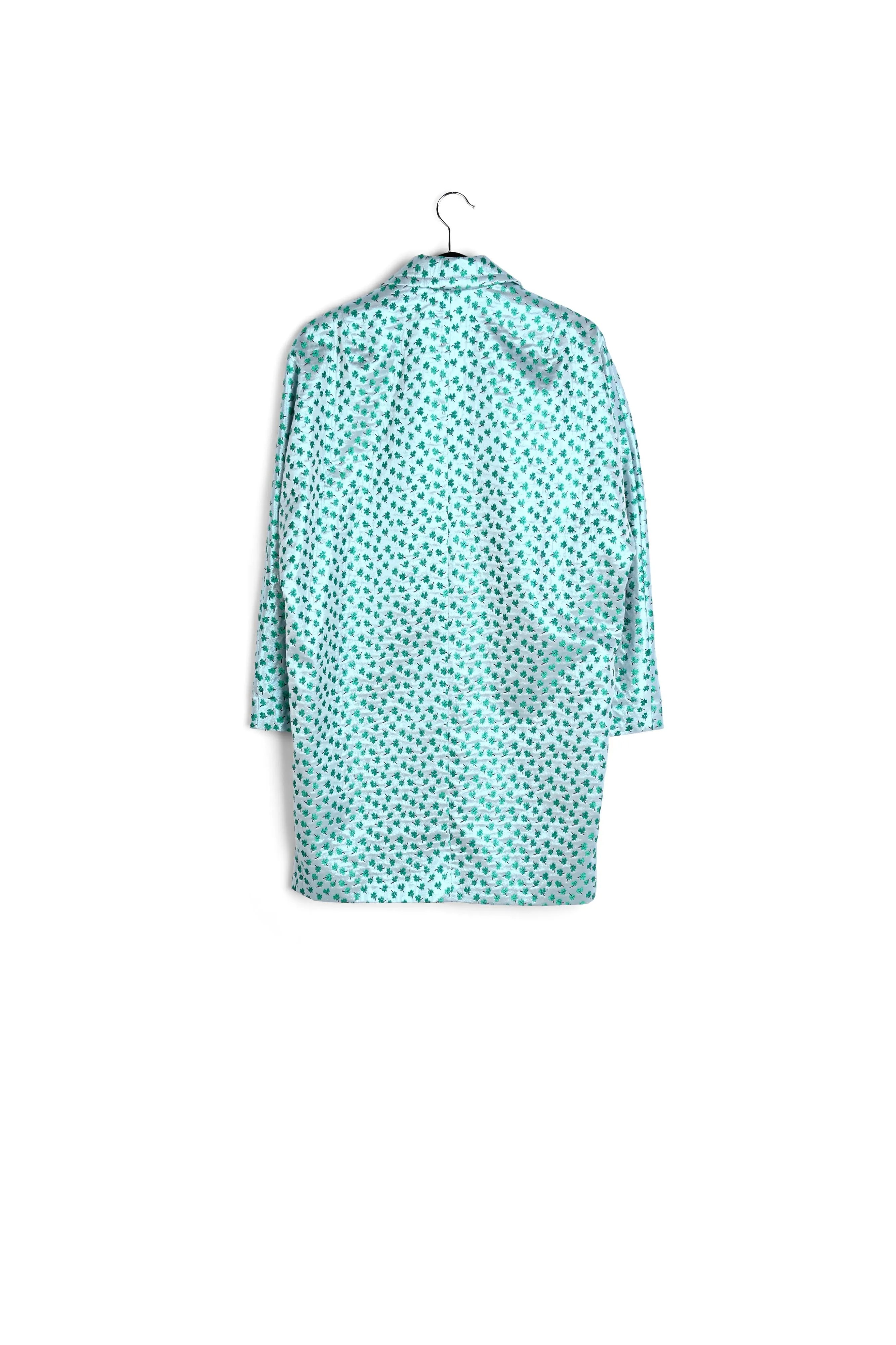 Mint green clover-print single-breasted coat