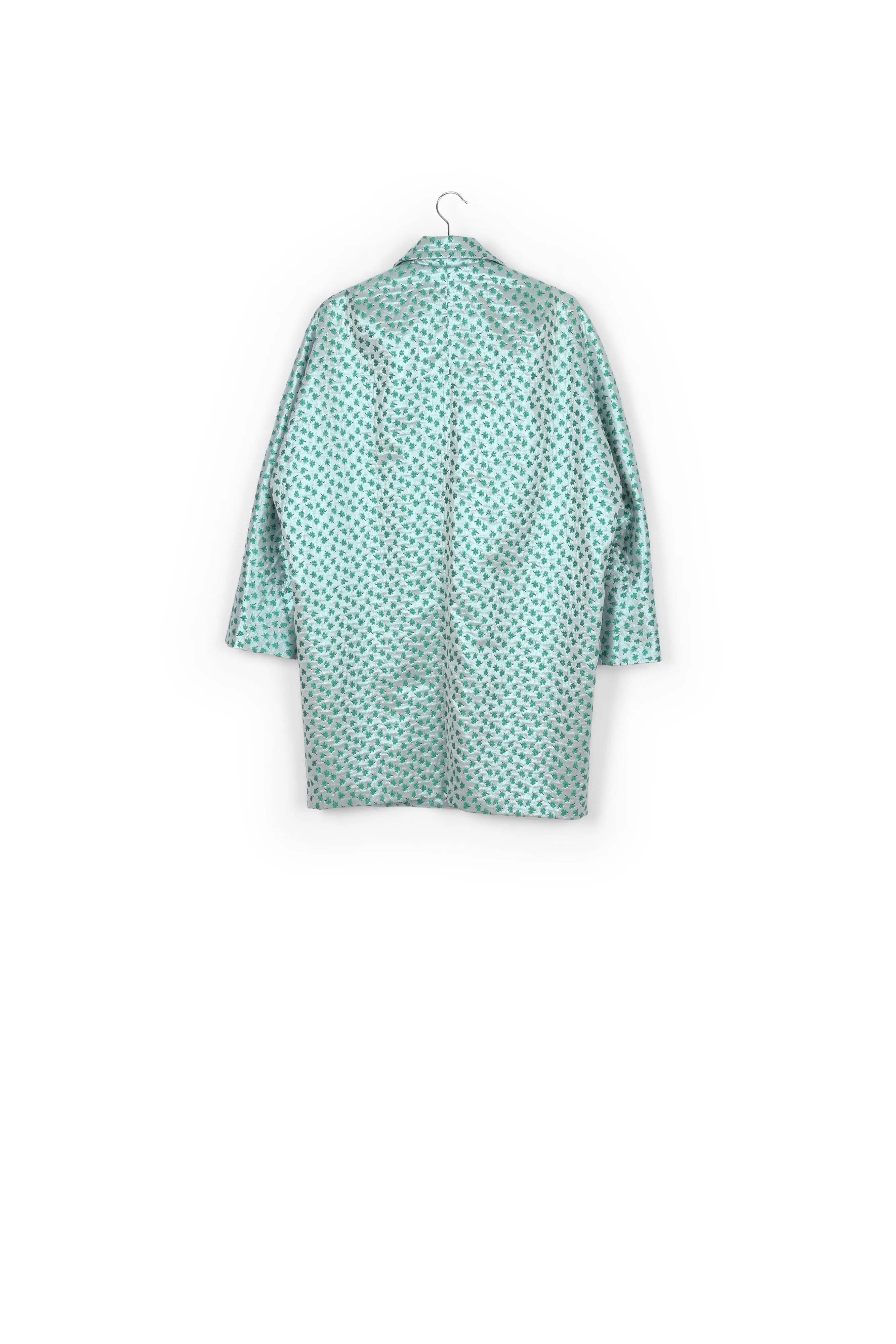 Mint green clover-print single-breasted coat