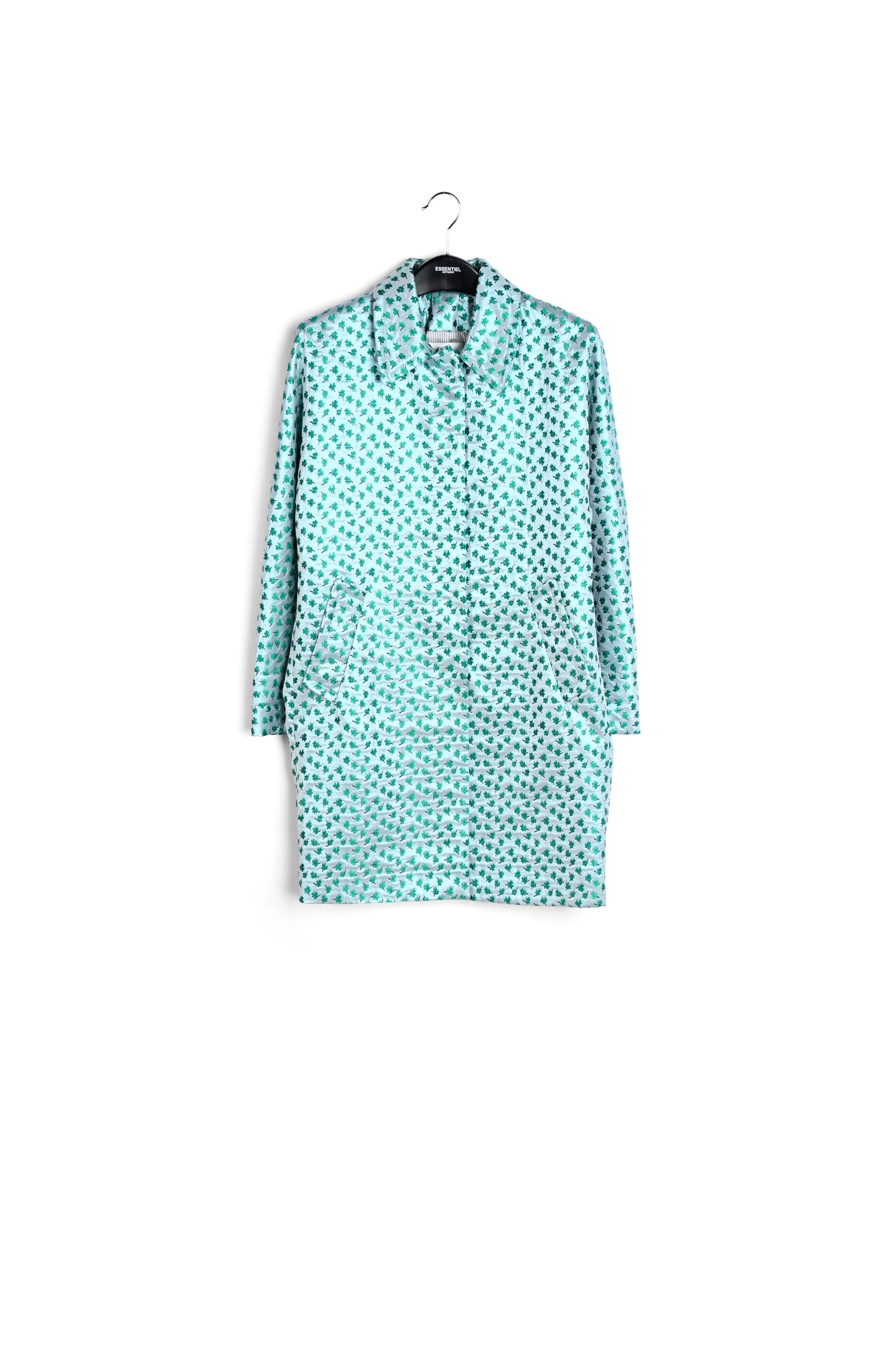 Mint green clover-print single-breasted coat