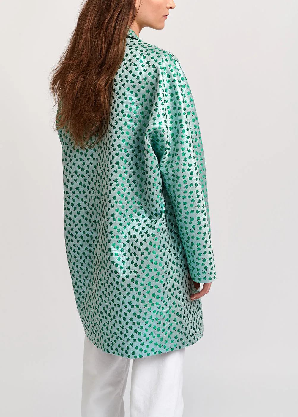 Mint green clover-print single-breasted coat