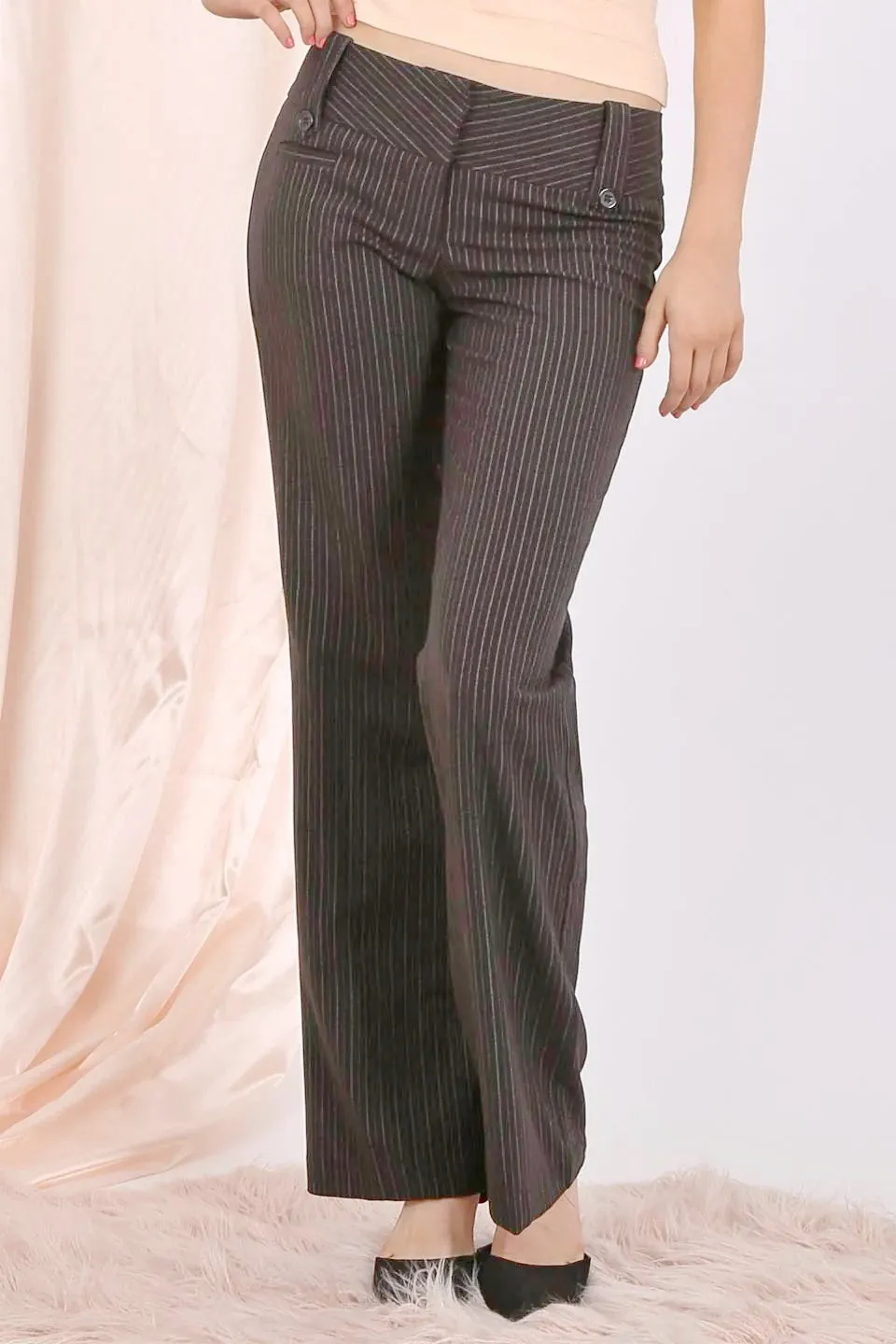MISS PINKI Dakota tailored pinstripe work pants in Grey