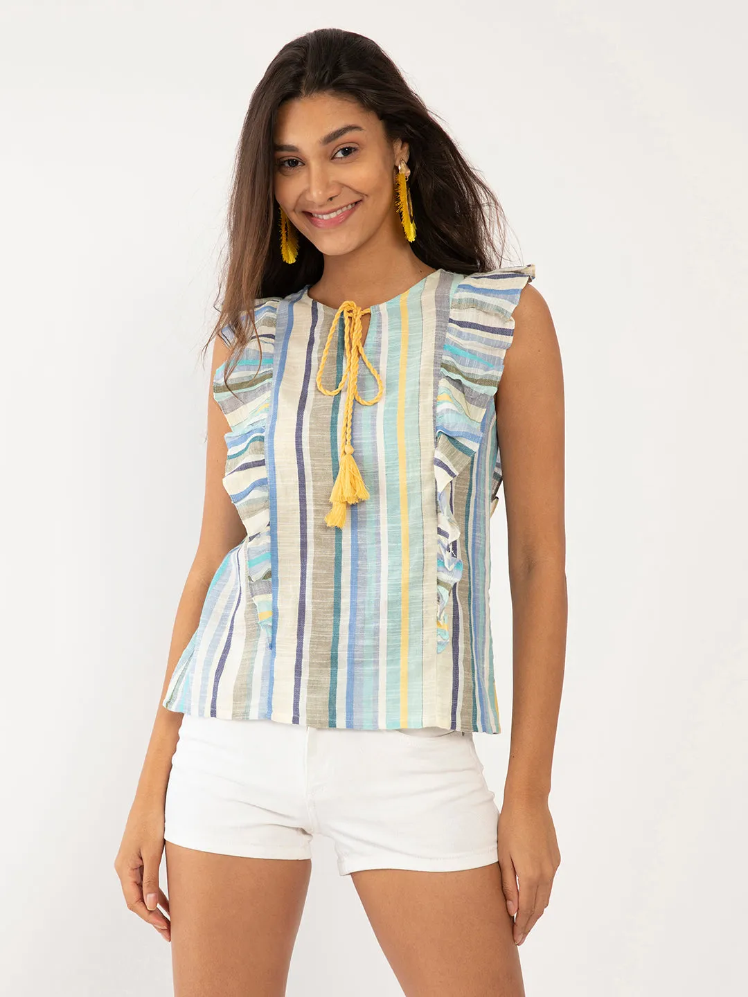 Multi Colored Striped Ruffled Top