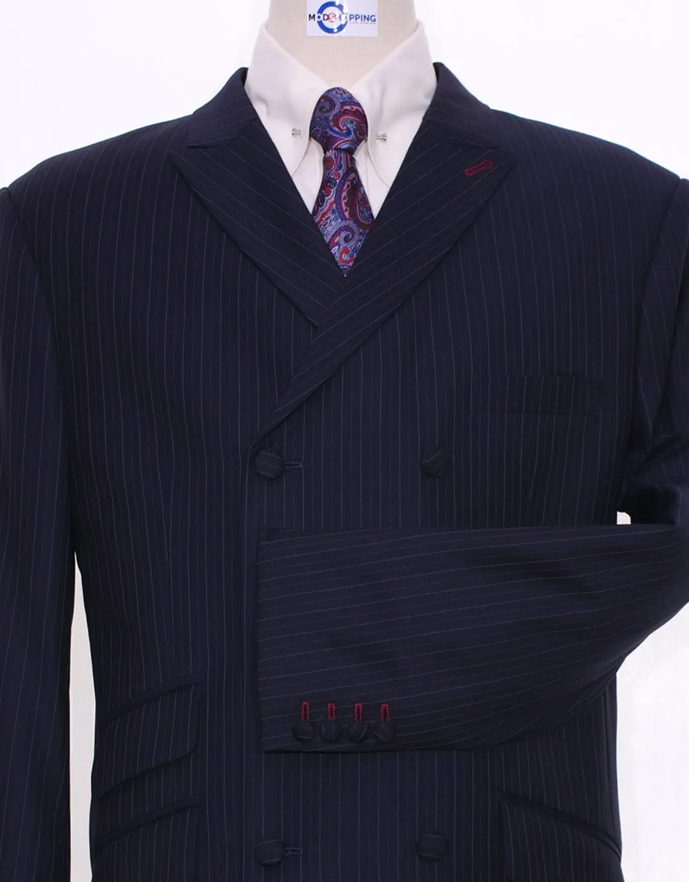 Navy Blue Pinstripe Double Breasted Suit