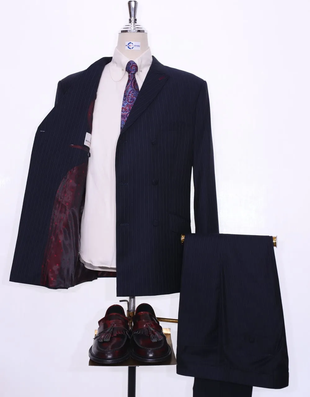 Navy Blue Pinstripe Double Breasted Suit