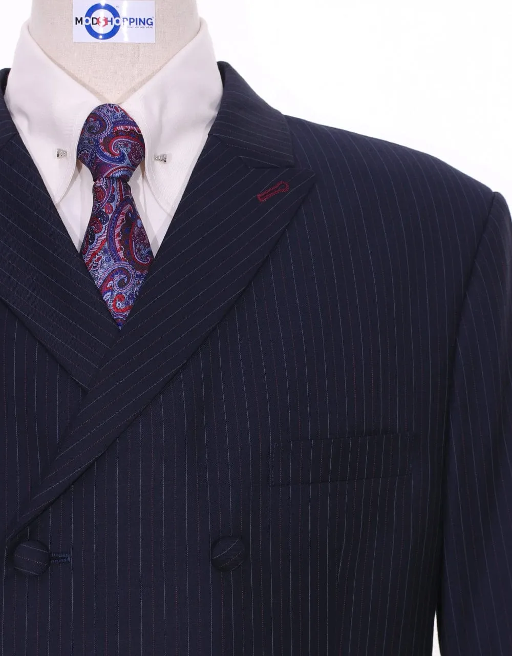 Navy Blue Pinstripe Double Breasted Suit