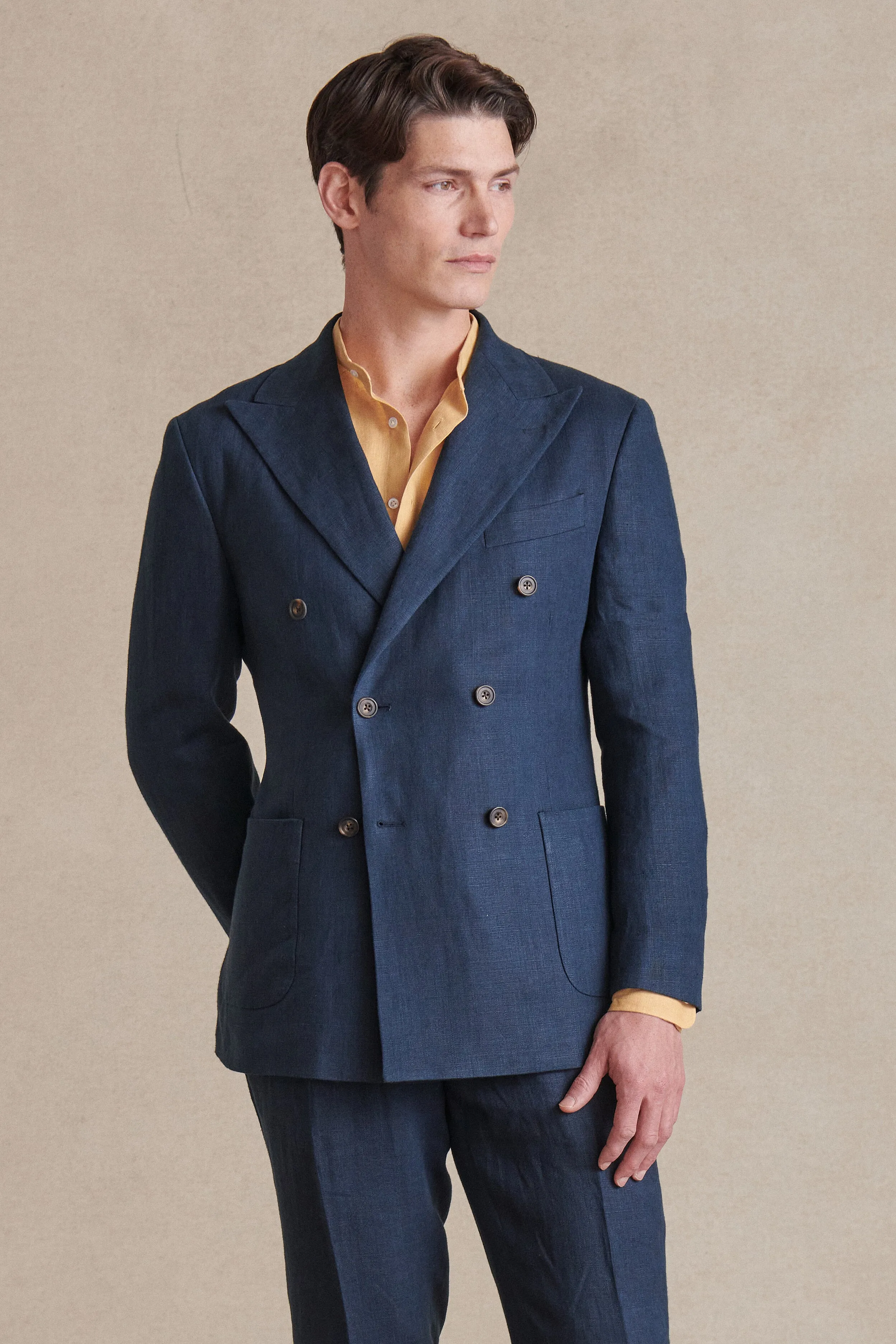 Navy Double Breasted Linen Jacket