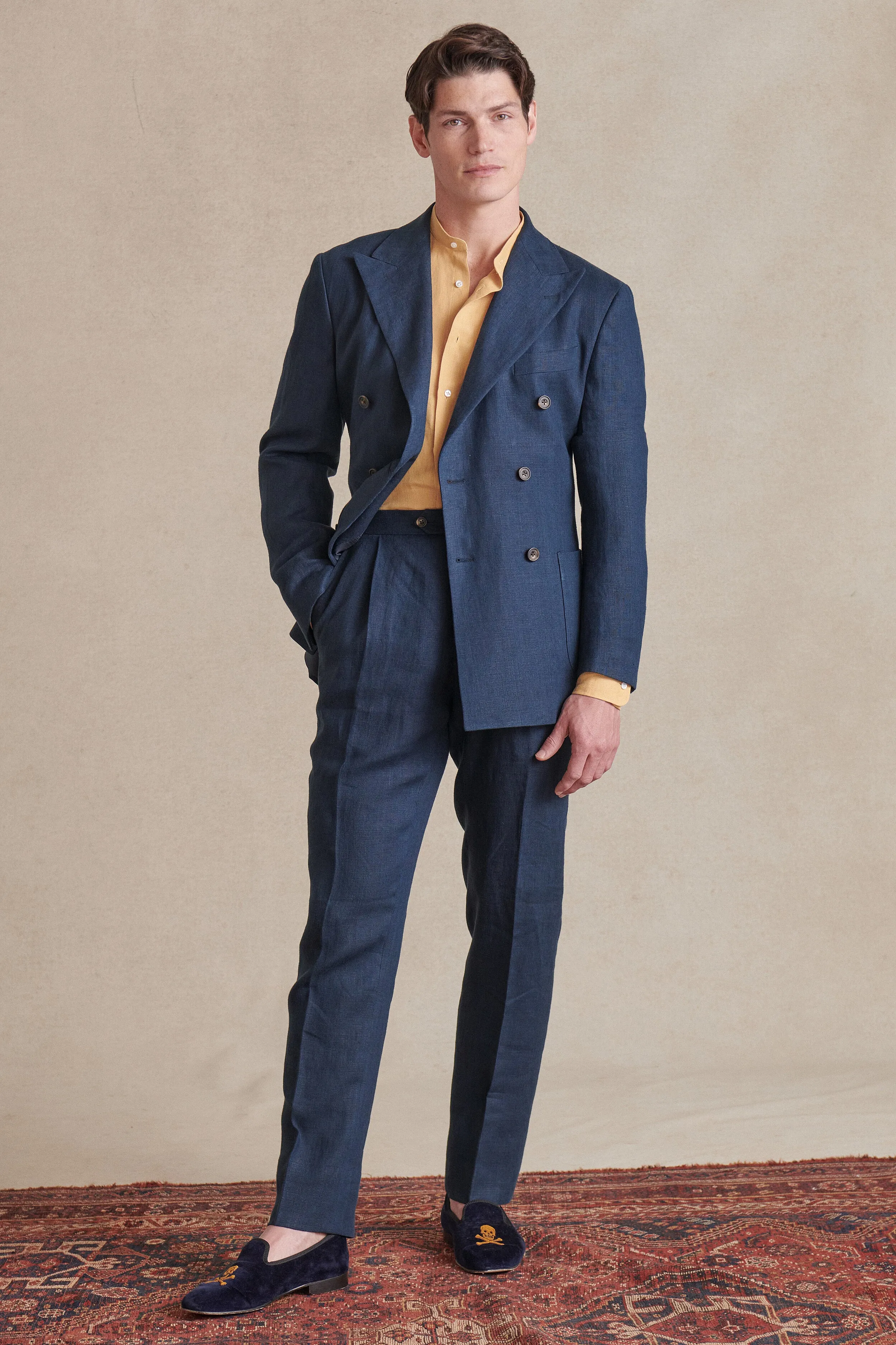 Navy Double Breasted Linen Jacket