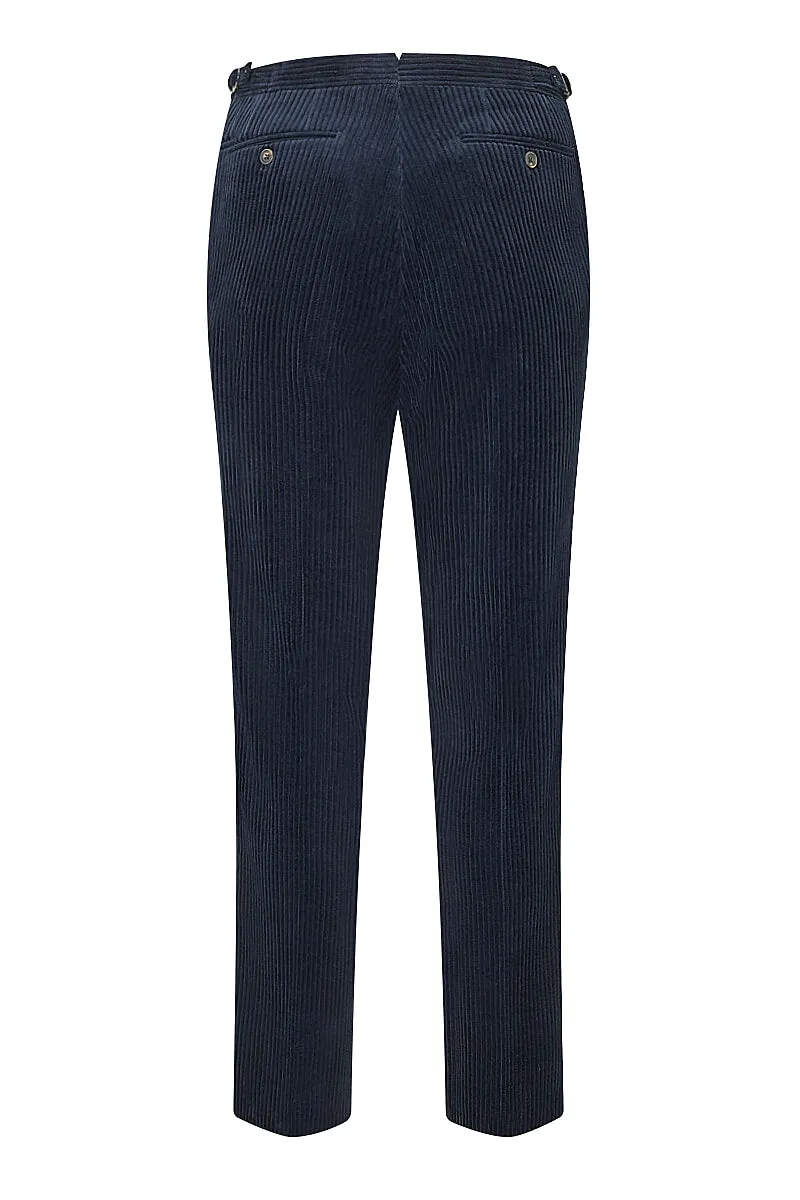 Navy Flat Front 5 Wale Corduroy Trousers