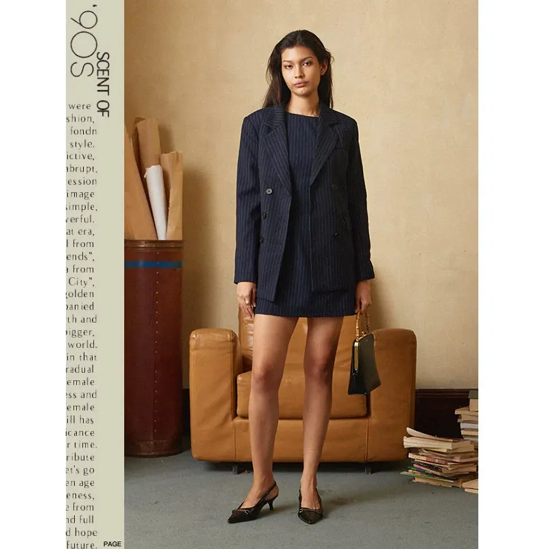 Navy Pinstripe Blazer and Dress Set
