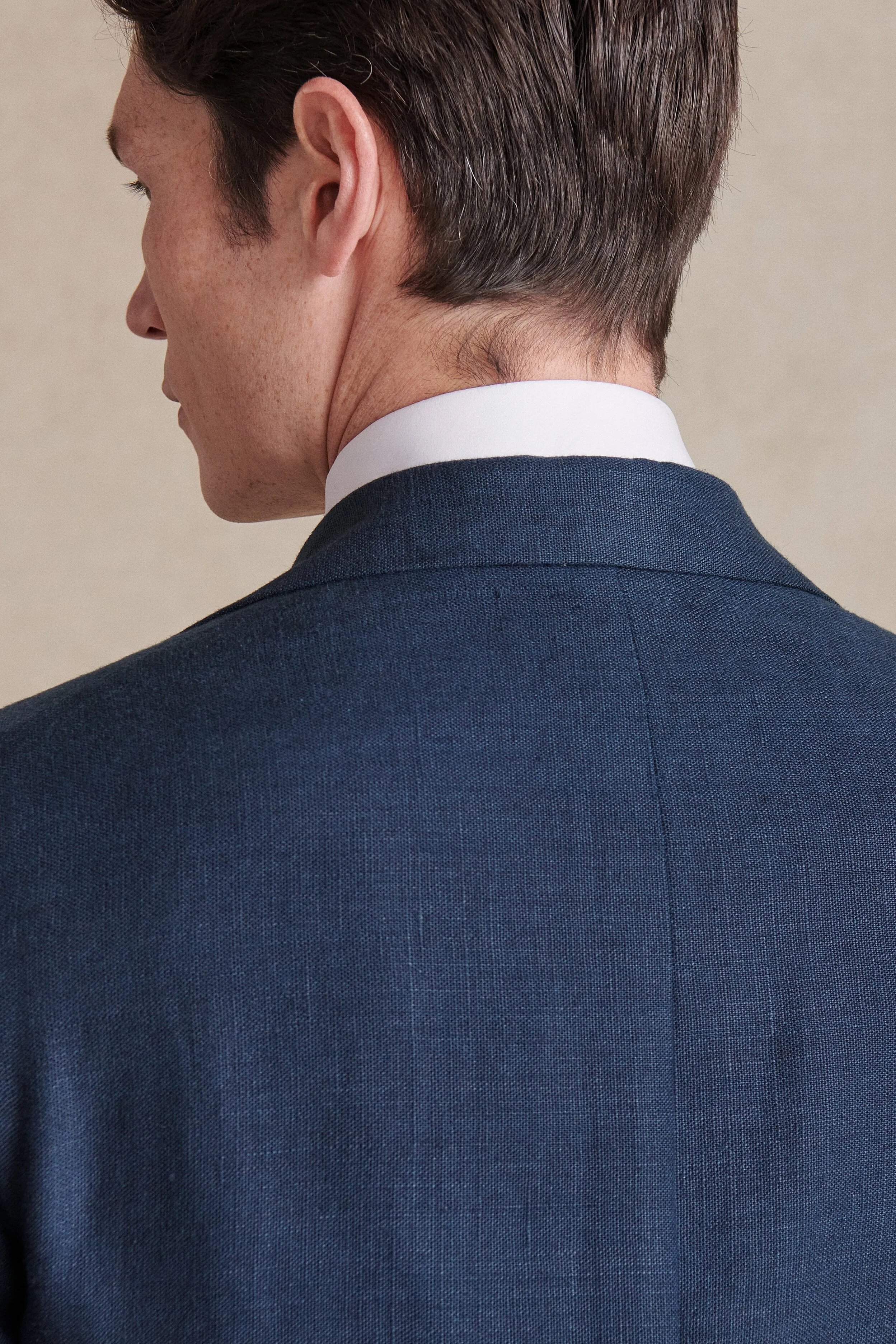 Navy Single Breasted Linen Jacket
