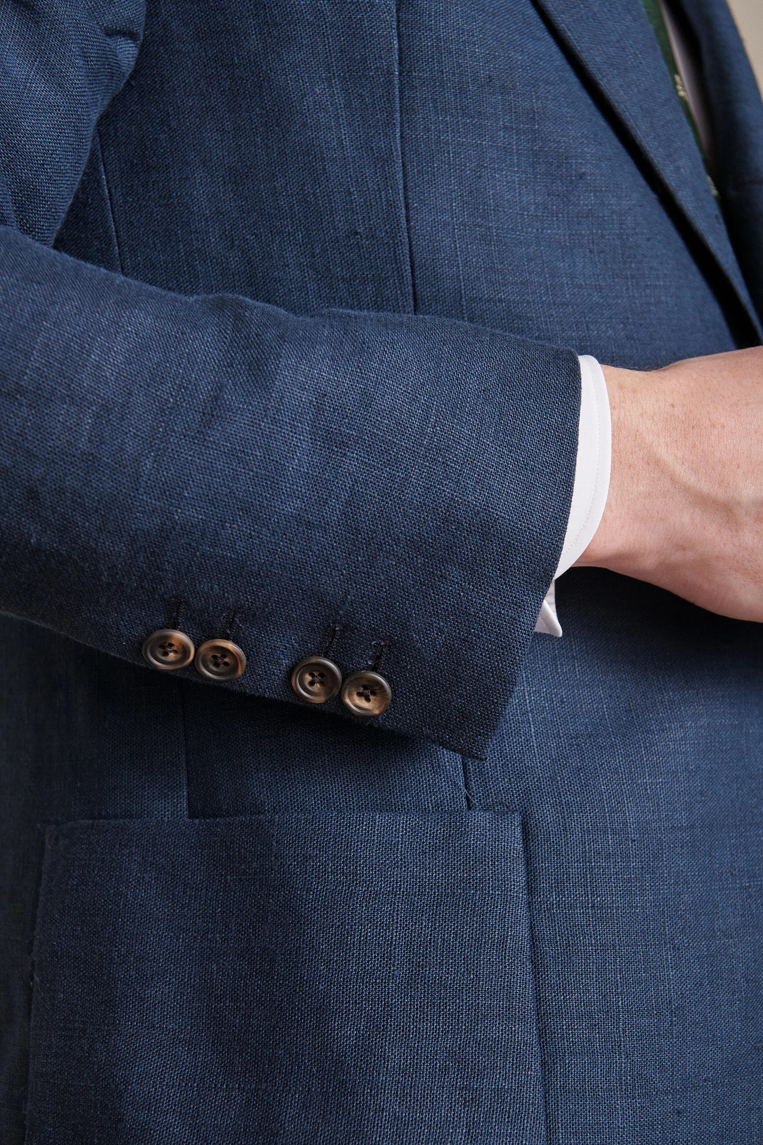 Navy Single Breasted Linen Jacket