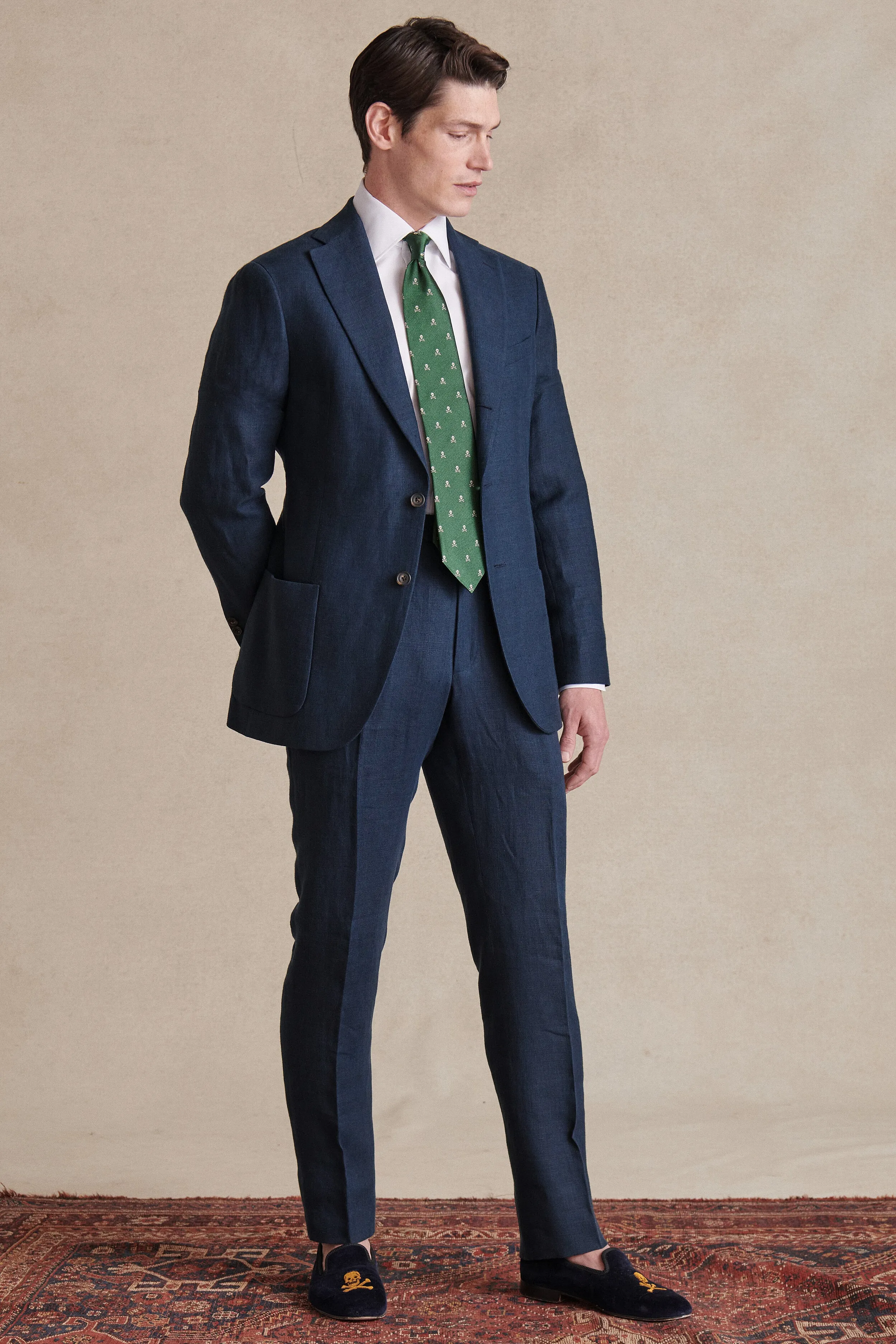 Navy Single Breasted Linen Jacket