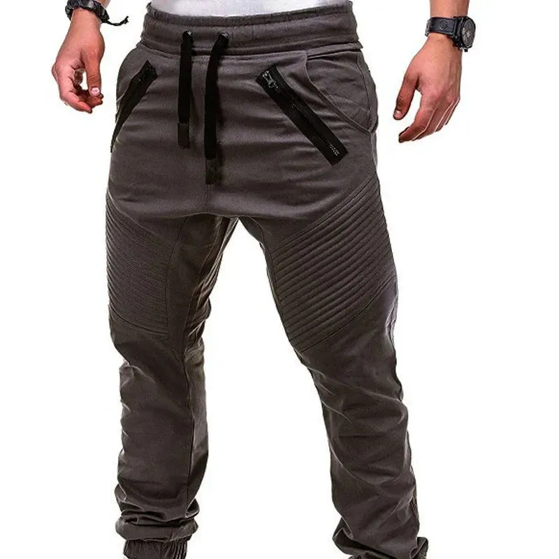 New Design Casual Men Pants Fashion Zipper Pocket Trousers Solid Joggers Mens Plus Size Sweat Pant Pantalon Homme MY108