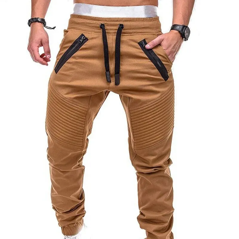 New Design Casual Men Pants Fashion Zipper Pocket Trousers Solid Joggers Mens Plus Size Sweat Pant Pantalon Homme MY108
