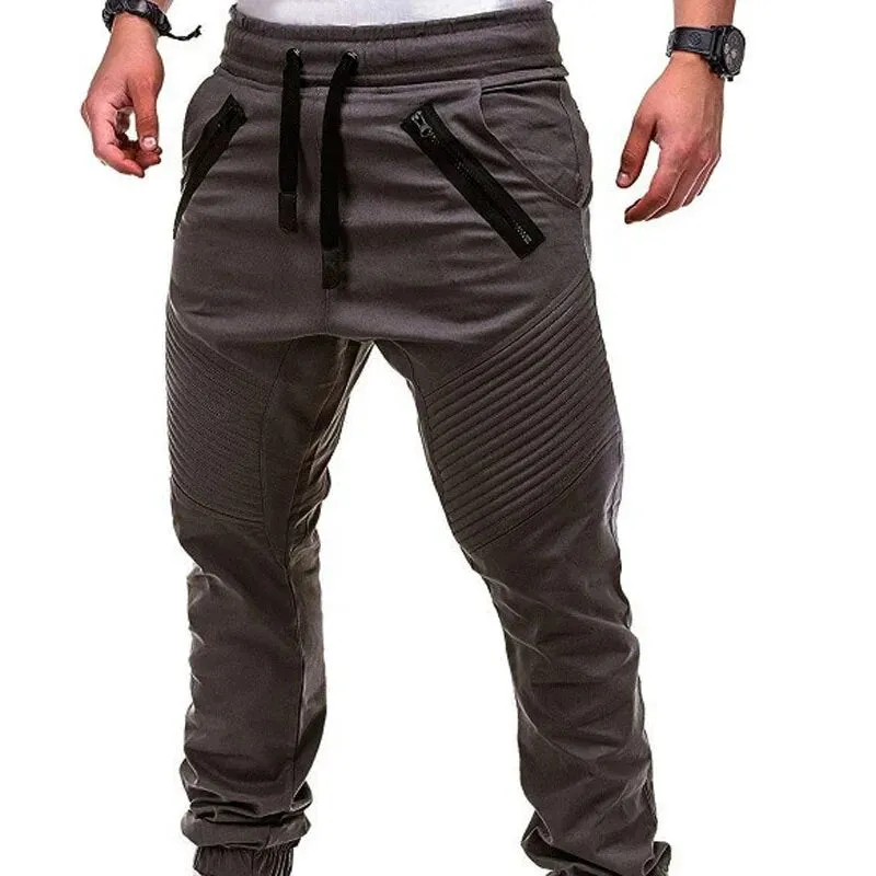 New Design Casual Men Pants Fashion Zipper Pocket Trousers Solid Joggers Mens Plus Size Sweat Pant Pantalon Homme MY108
