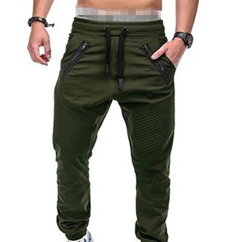 New Design Casual Men Pants Fashion Zipper Pocket Trousers Solid Joggers Mens Plus Size Sweat Pant Pantalon Homme MY108