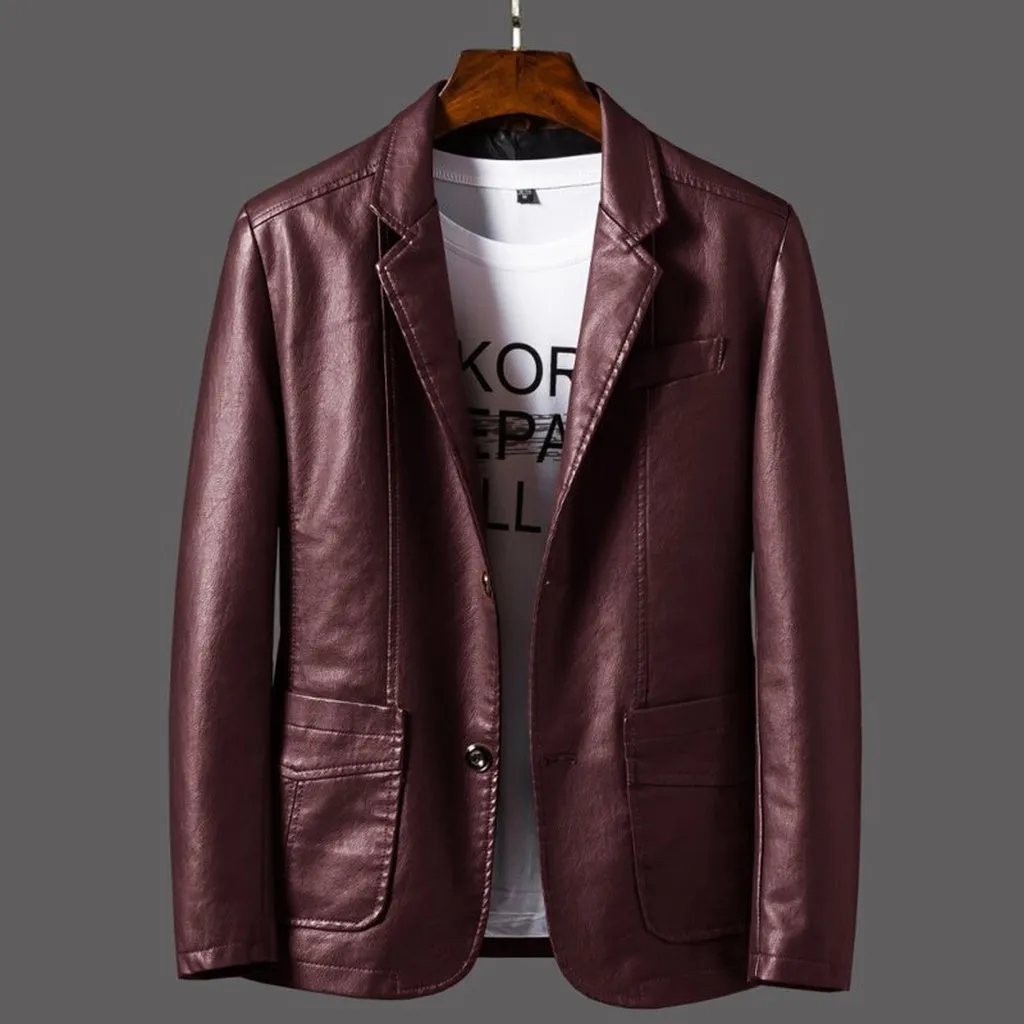 New Men Autumn Motorcycle Causal Vintage Leather Jacket Coat Men Fashion Biker Button Pocket Design PU Leather Jacket Men 6XL
