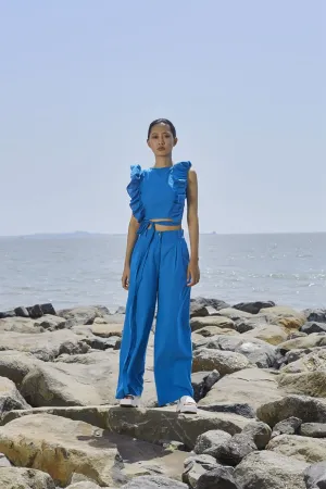 New Season Summer/Fall 24-Pants HighWaisted Cotton Blue-MT H-Waist Trouser-NA Slub Blue-Fashion Edit Mati