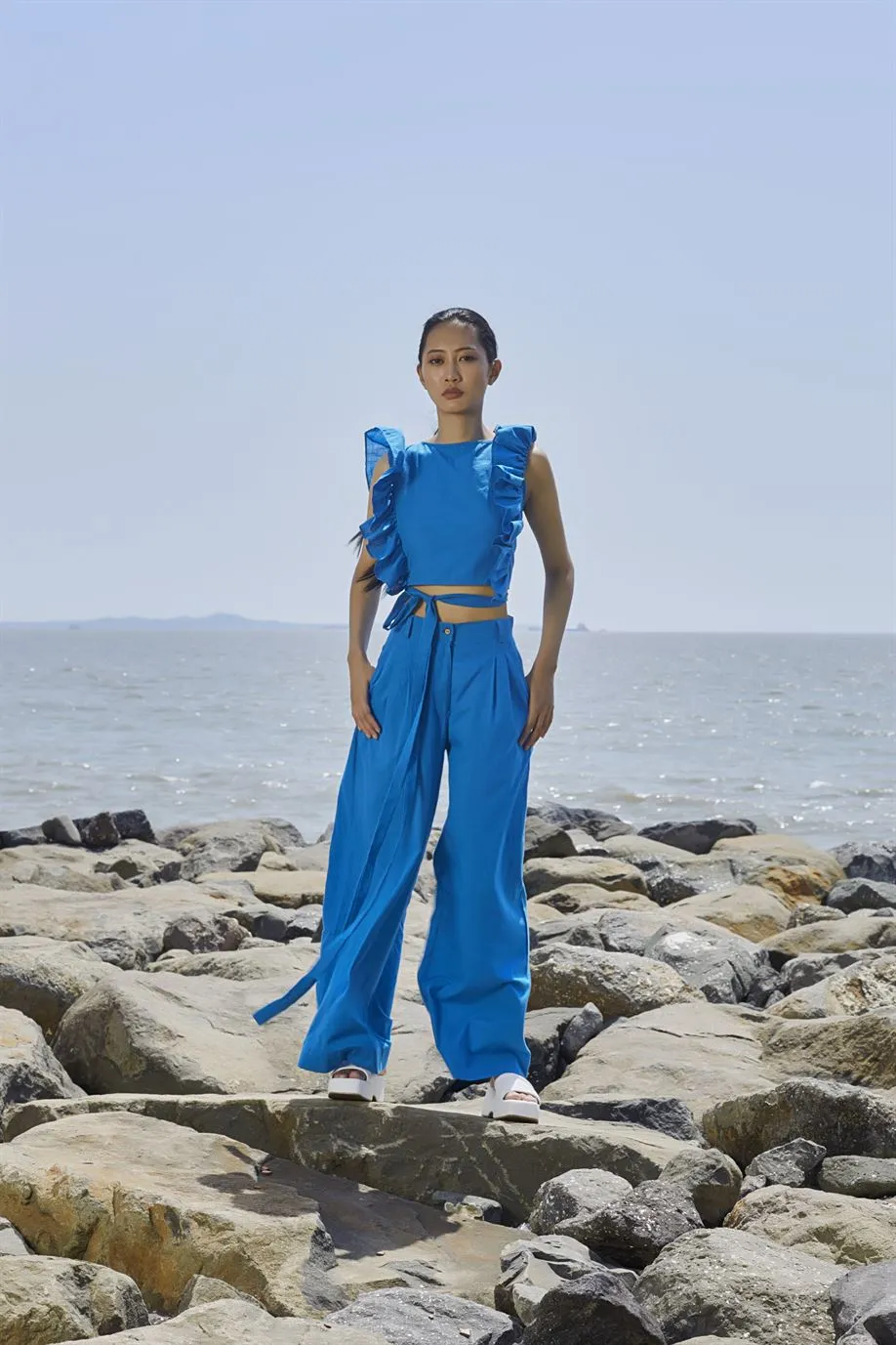 New Season Summer/Fall 24-Pants HighWaisted Cotton Blue-MT H-Waist Trouser-NA Slub Blue-Fashion Edit Mati